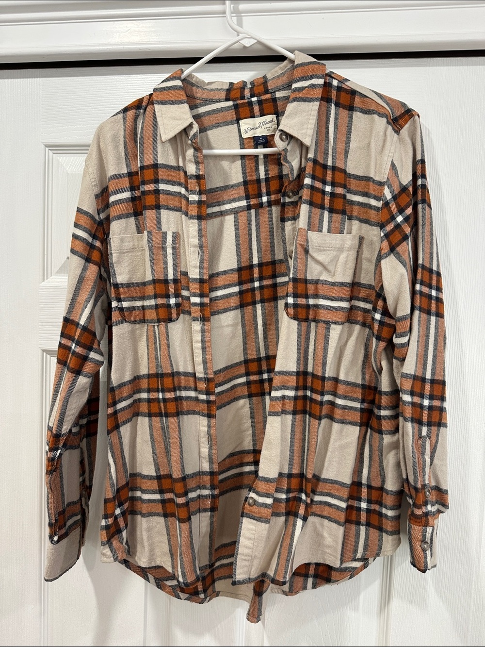 Universal Thread Beige and Orange Plaid Button-Up Shirt